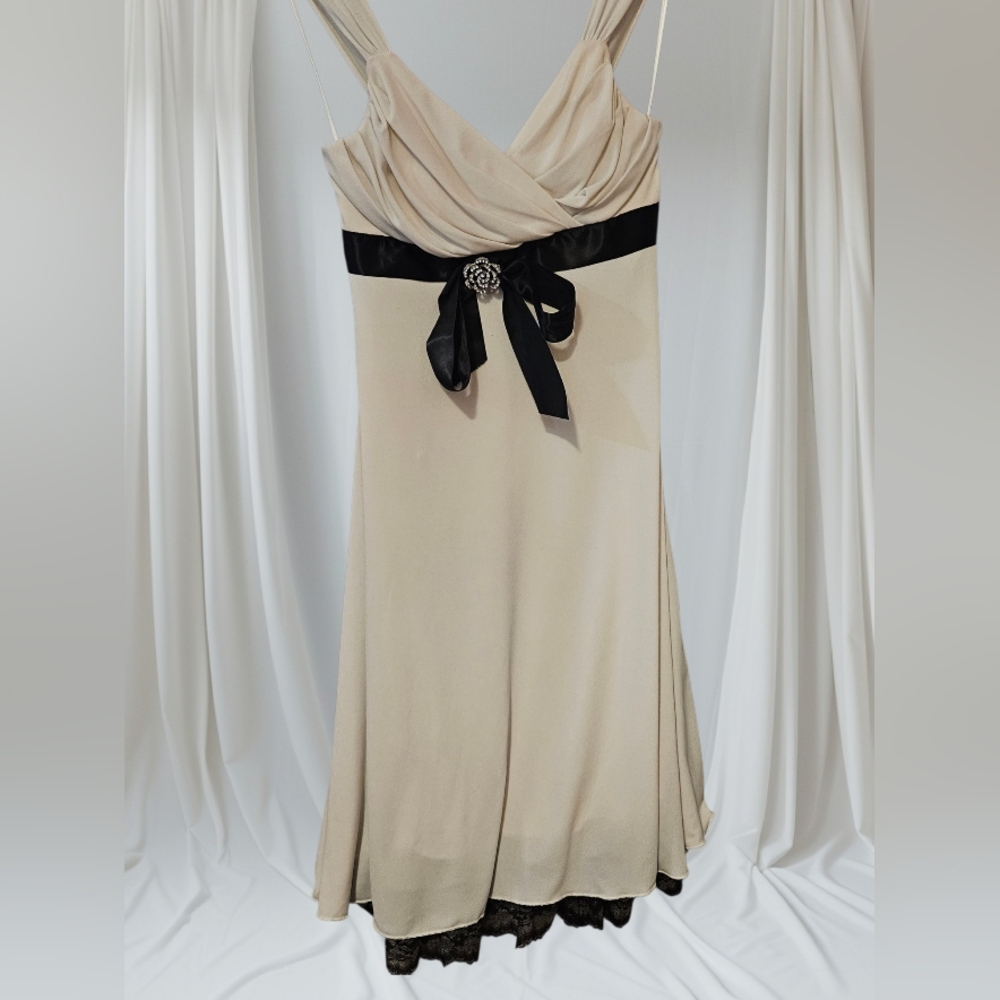 White Dress with Black Ribbon and Lace